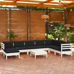 9-tlg. Garten-Lounge-Set mit Kissen Wei Kiefer Massivholz