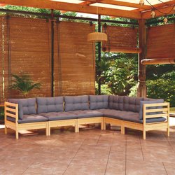 6-tlg. Garten-Lounge-Set mit Grauen Kissen Kiefer Massivholz