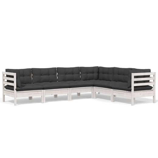 6-tlg. Garten-Lounge-Set mit Kissen Wei Kiefer Massivholz