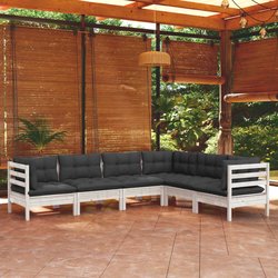 6-tlg. Garten-Lounge-Set mit Kissen Wei Kiefer Massivholz