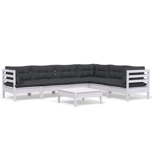 7-tlg. Garten-Lounge-Set mit Kissen Wei Kiefer Massivholz