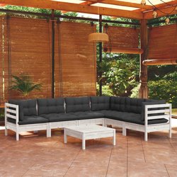 7-tlg. Garten-Lounge-Set mit Kissen Wei� Kiefer Massivholz
