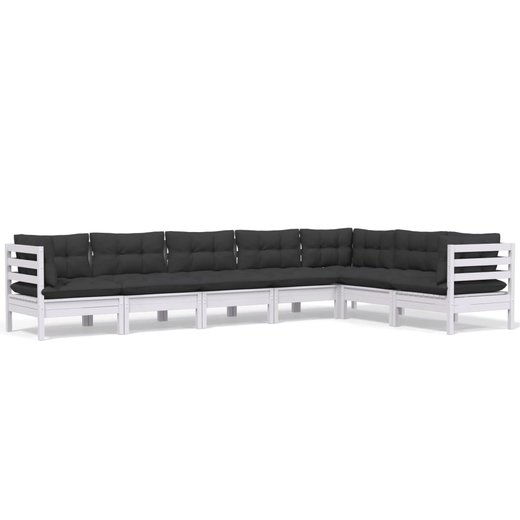 7-tlg. Garten-Lounge-Set mit Kissen Wei Kiefer Massivholz