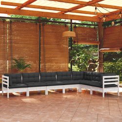 7-tlg. Garten-Lounge-Set mit Kissen Wei� Kiefer Massivholz