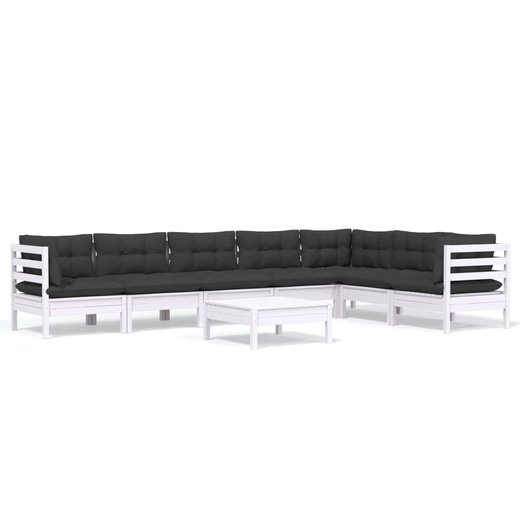 8-tlg. Garten-Lounge-Set mit Kissen Wei Kiefer Massivholz