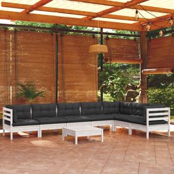 8-tlg. Garten-Lounge-Set mit Kissen Wei Kiefer Massivholz