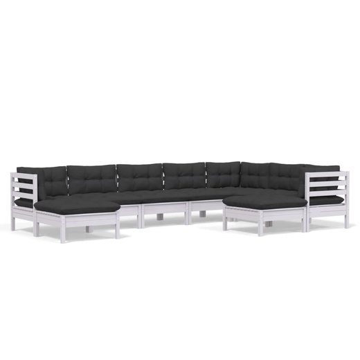 9-tlg. Garten-Lounge-Set mit Kissen Wei Kiefer Massivholz