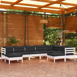9-tlg. Garten-Lounge-Set mit Kissen Wei Kiefer Massivholz