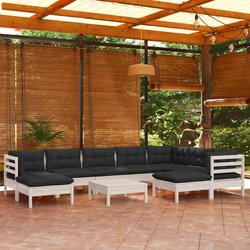 10-tlg. Garten-Lounge-Set mit Kissen Wei Kiefer Massivholz