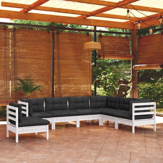 7-tlg. Garten-Lounge-Set mit Kissen Wei Kiefer Massivholz