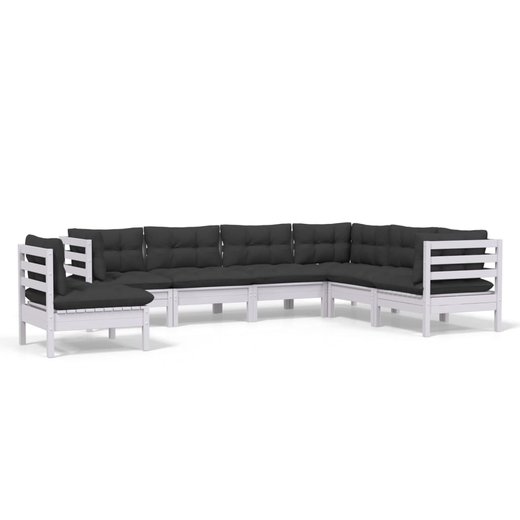 7-tlg. Garten-Lounge-Set mit Kissen Wei Kiefer Massivholz