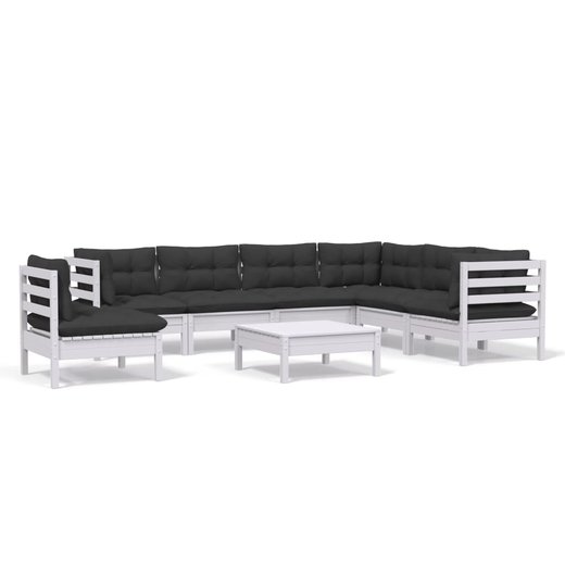 8-tlg. Garten-Lounge-Set mit Kissen Wei Kiefer Massivholz