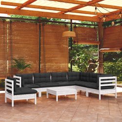 8-tlg. Garten-Lounge-Set mit Kissen Wei Kiefer Massivholz