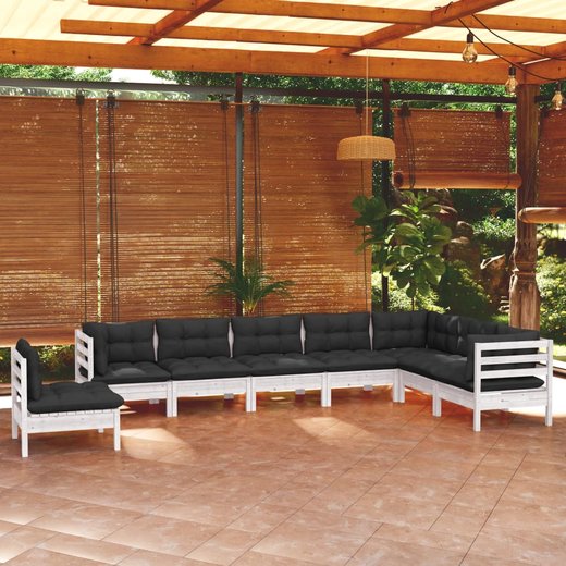 8-tlg. Garten-Lounge-Set mit Kissen Wei Kiefer Massivholz