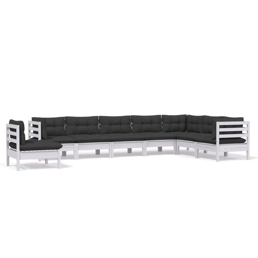 8-tlg. Garten-Lounge-Set mit Kissen Wei Kiefer Massivholz