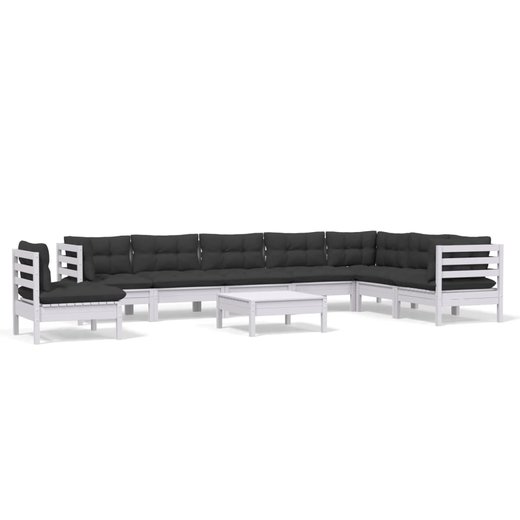 9-tlg. Garten-Lounge-Set mit Kissen Wei Kiefer Massivholz