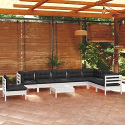 9-tlg. Garten-Lounge-Set mit Kissen Wei Kiefer Massivholz