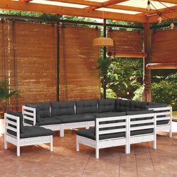 9-tlg. Garten-Lounge-Set mit Kissen Wei Kiefer Massivholz