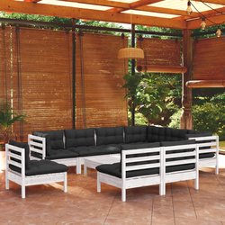 10-tlg. Garten-Lounge-Set mit Kissen Wei Kiefer Massivholz