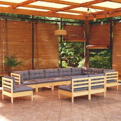 10-tlg. Garten-Lounge-Set mit Grauen Kissen Kiefer...