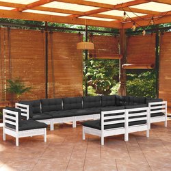 10-tlg. Garten-Lounge-Set mit Kissen Wei Kiefer Massivholz
