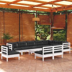 11-tlg. Garten-Lounge-Set mit Kissen Wei Kiefer Massivholz