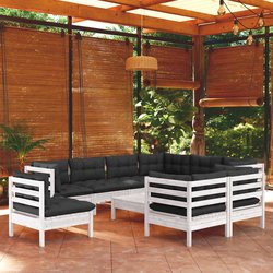 10-tlg. Garten-Lounge-Set mit Kissen Wei Kiefer Massivholz