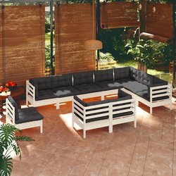 10-tlg. Garten-Lounge-Set mit Kissen Wei Kiefer Massivholz