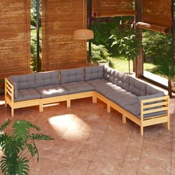 7-tlg. Garten-Lounge-Set mit Grauen Kissen Kiefer Massivholz