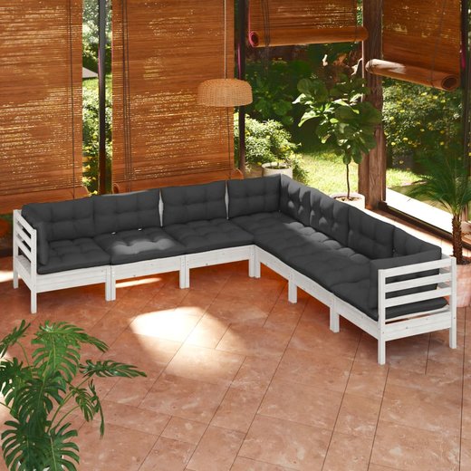 7-tlg. Garten-Lounge-Set mit Kissen Wei Kiefer Massivholz