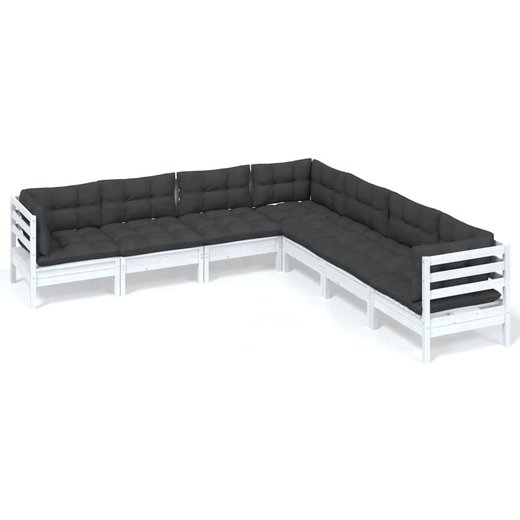 7-tlg. Garten-Lounge-Set mit Kissen Wei Kiefer Massivholz