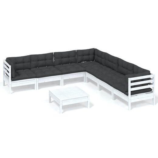 8-tlg. Garten-Lounge-Set mit Kissen Wei Kiefer Massivholz