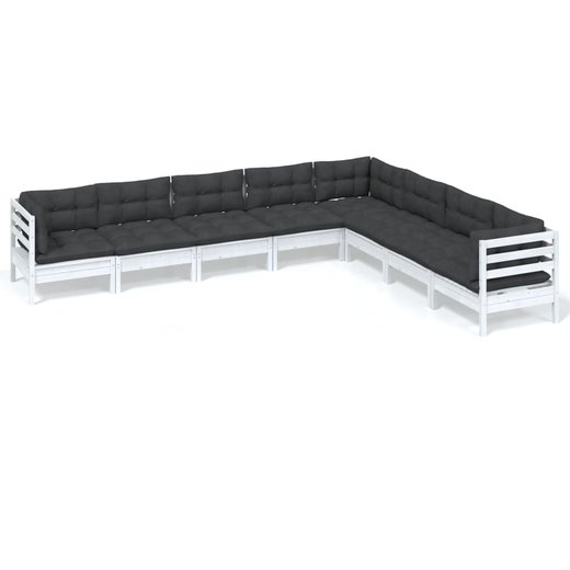 8-tlg. Garten-Lounge-Set mit Kissen Wei Kiefer Massivholz