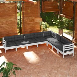 8-tlg. Garten-Lounge-Set mit Kissen Wei Kiefer Massivholz