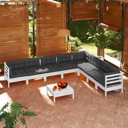 9-tlg. Garten-Lounge-Set mit Kissen Wei Kiefer Massivholz