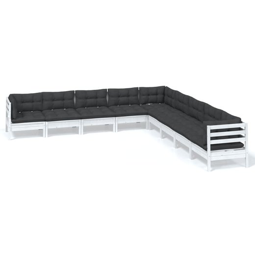 9-tlg. Garten-Lounge-Set mit Kissen Wei Kiefer Massivholz