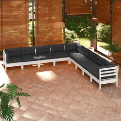 9-tlg. Garten-Lounge-Set mit Kissen Wei Kiefer Massivholz