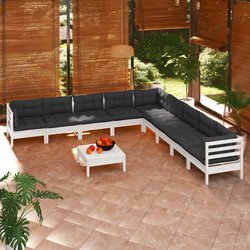 10-tlg. Garten-Lounge-Set mit Kissen Wei Kiefer Massivholz