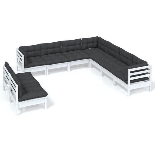 9-tlg. Garten-Lounge-Set mit Kissen Wei Massivholz Kiefer