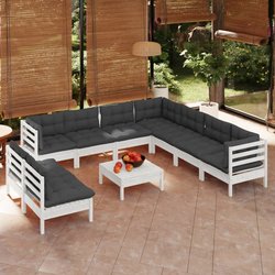 10-tlg. Garten-Lounge-Set mit Kissen Wei Massivholz Kiefer