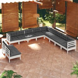 11-tlg. Garten-Lounge-Set mit Kissen Wei Massivholz Kiefer