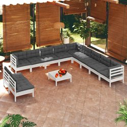 12-tlg. Garten-Lounge-Set mit Kissen Wei Massivholz Kiefer
