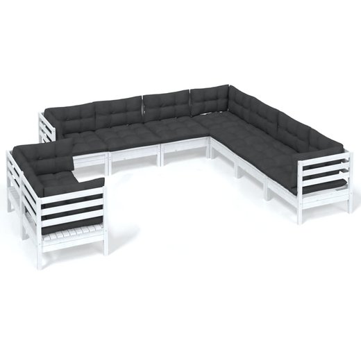 9-tlg. Garten-Lounge-Set mit Kissen Wei Massivholz Kiefer