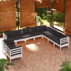 10-tlg. Garten-Lounge-Set mit Kissen Wei Massivholz Kiefer