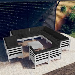 12-tlg. Garten-Lounge-Set mit Kissen Wei Massivholz Kiefer