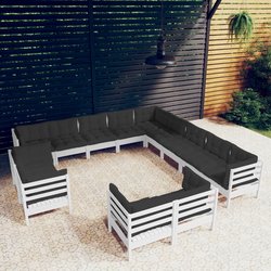 13-tlg. Garten-Lounge-Set mit Kissen Wei Massivholz Kiefer