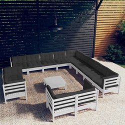 14-tlg. Garten-Lounge-Set mit Kissen Wei Massivholz Kiefer