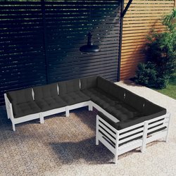 8-tlg. Garten-Lounge-Set mit Kissen Wei Massivholz Kiefer