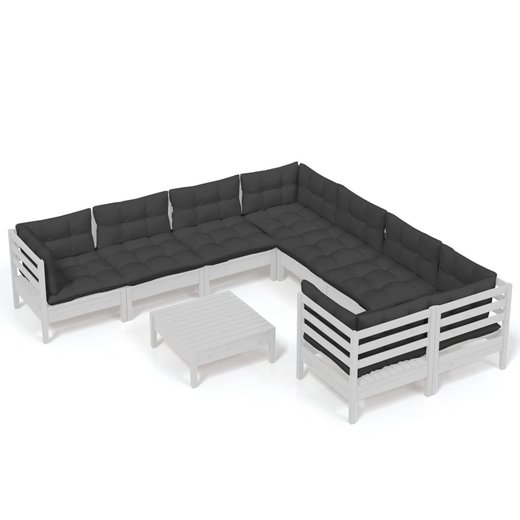 9-tlg. Garten-Lounge-Set mit Kissen Wei Kiefernholz