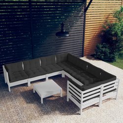 9-tlg. Garten-Lounge-Set mit Kissen Wei Kiefernholz